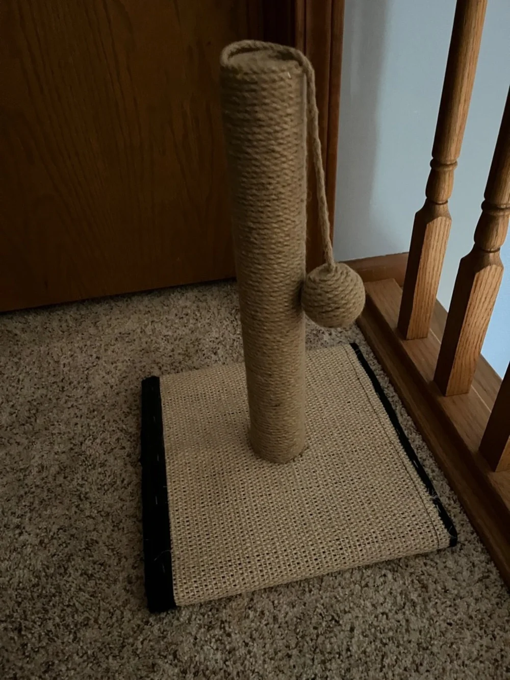 Beige Sisal Cat Scratching Post with Hanging Ball